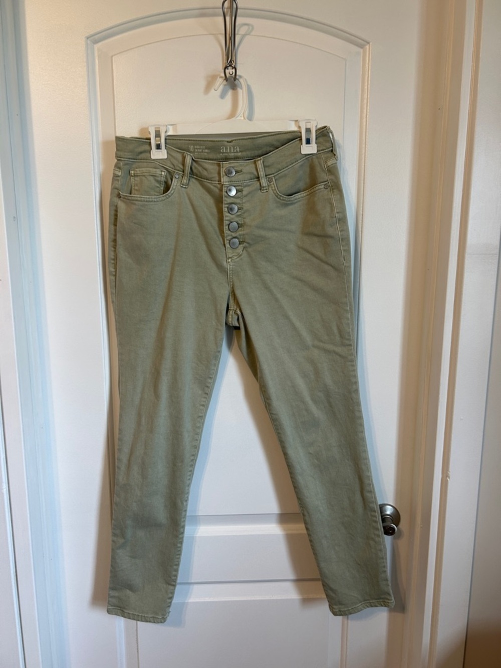 a.n.a Olive Green Skinny Jeans with Exposed Button Front